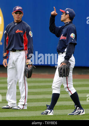 Seattle Mariners outfielder Ichiro Suzuki, playing for team Japan, is  interviewed after the final game of the World Baseball Classic to start at  Petco Park in San Diego, CA, March 20, 2006.