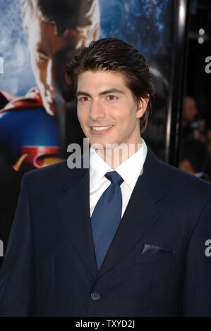 Brandon Routh, a cast member in the action adventure motion picture 'Superman Returns' arrives at the premiere of the film in the Westwood section of Los Angeles on June 21, 2006. The movie opens in the U.S. on June 28. (UPI Photo/Jim Ruymen) Stock Photo