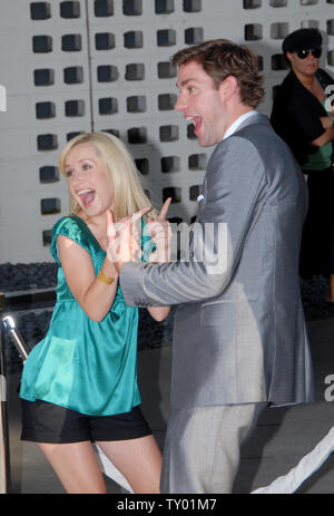 John Krasinski and Angela Kinsey arrive at the premiere of 'License to Wed' in Los Angeles on June 25, 2007.   (UPI Photo/John Hayes) Stock Photo