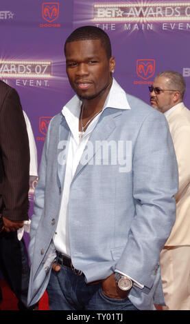 Rap artist Curtis '50 Cent' Jackson arrives at the 2007 BET Awards in Los Angeles on June 26, 2007. (UPI Photo/Jim Ruymen) Stock Photo