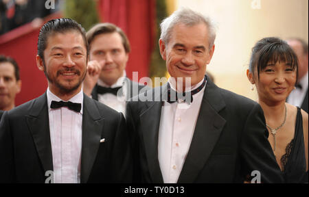 Japanese actor Tadanobu Asan, Director Sergei Bodrov, and Chara (L to R) arrive for the 80th Annual Academy Awards at the Kodak Theatre in Hollywood, California on February 24, 2008.  (UPI Photo/Phil McCarten) Stock Photo