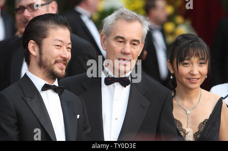 Japanese actor Tadanobu Asano, Director Sergei Bodrov, and actress Chara (L to R) arrive for the 80th Annual Academy Awards at the Kodak Theatre in Hollywood, California on February 24, 2008.  (UPI Photo/Terry Schmitt) Stock Photo