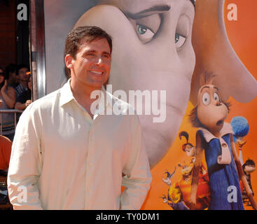 Actor Steve Carell, the voice of the Mayor in the animated motion picture 'Horton Hears A Who!', based on a Dr. Seuss story, attends the the world premiere of the film  in Los Angeles on March 8, 2008.  (UPI Photo/Jim Ruymen) Stock Photo