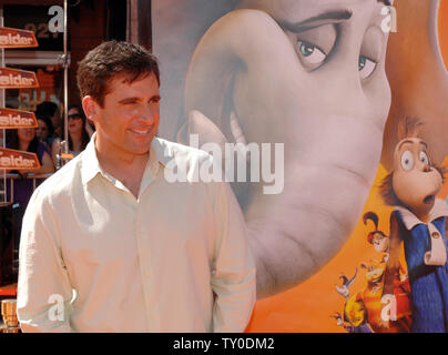 Actor Steve Carell, the voice of the Mayor in the animated motion picture 'Horton Hears A Who!', based on a Dr. Seuss story, attends the the world premiere of the film  in Los Angeles on March 8, 2008.  (UPI Photo/Jim Ruymen) Stock Photo