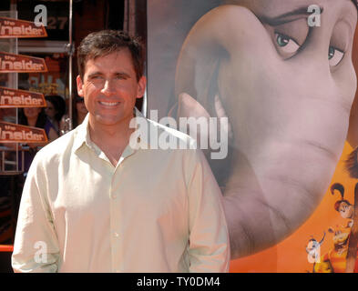 Actor Steve Carell, the voice of the Mayor in the animated motion picture 'Horton Hears A Who!', based on a Dr. Seuss story, attends the the world premiere of the film  in Los Angeles on March 8, 2008.  (UPI Photo/Jim Ruymen) Stock Photo