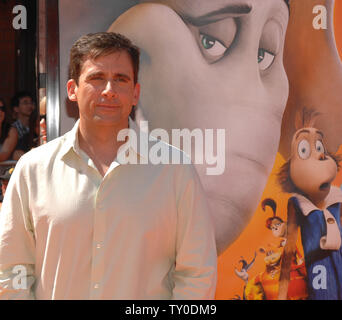 Actor Steve Carell, the voice of the Mayor in the animated motion picture 'Horton Hears A Who!', based on a Dr. Seuss story, attends the the world premiere of the film  in Los Angeles on March 8, 2008.  (UPI Photo/Jim Ruymen) Stock Photo