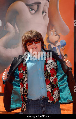Actor Josh Flitter, the voice of the Rudy in the animated motion picture 'Horton Hears A Who!', based on a Dr. Seuss story, attends the the world premiere of the film  in Los Angeles on March 8, 2008.  (UPI Photo/Jim Ruymen) Stock Photo