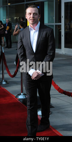 British actor Simon Pegg, a co-writer and cast member in the motion picture sports comedy 'Run Fatboy Run', attends the premiere of the film at the Arclight Cinerama Dome in Los Angeles on March 24, 2008. (UPI Photo/Jim Ruymen) Stock Photo