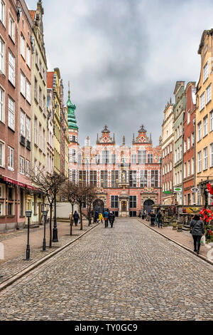 Gdansk, Poland - Feb 14, 2019: View at the Buildings at Piwna street in historeical old town district of thecity of Gdansk in Poland Stock Photo