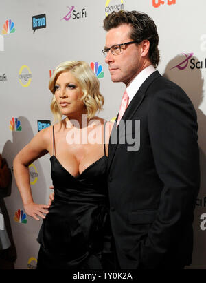 Tori Spelling and husband Dean McDermott, stars of the reality series 'Tori & Dean: Home Sweet Hollywood', attend the NBC All-Star party in Beverly Hills, California on July 20, 2008.  (UPI Photo/Jim Ruymen) Stock Photo