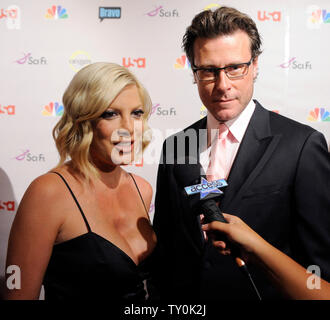 Tori Spelling and husband Dean McDermott, stars of the reality series 'Tori & Dean: Home Sweet Hollywood', attend the NBC All-Star party in Beverly Hills, California on July 20, 2008.  (UPI Photo/Jim Ruymen) Stock Photo