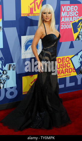 Singer Christina Aguilera arrives at the 2008 MTV Video Music Awards in Los Angeles on September 7, 2008.  (UPI Photo/Jim Ruymen) Stock Photo