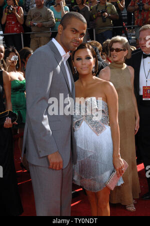 Eva Longoria Parker, a co-star of the comedy-drama 'Desperate Housewives,' and husband, basketball player Tony Parker, arrive at the 60th Primetime Emmy Awards at the Nokia Center in Los Angeles on September 21, 2008.    (UPI Photo/Scott Harms) Stock Photo