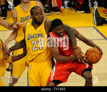 Houston Rockets guard Kyle Lowry (7) makes a move with the basketball  against the Los Angeles Lakers during game 2 of the western conference semi  finals NBA playoffs, May 6, 2009 in