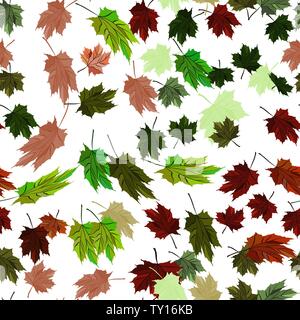 Maple Leaves Vector Seamless Pattern autumn style - red, green and ginger yellow colors. Background and texture decoration Stock Vector