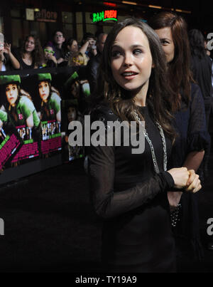 Ellen Page, a cast member in the new motion picture dramatic comedy 'Whip It', attends the premiere of the film at Grauman's Chinese Theatre in the Hollywood section of  Los Angeles on September 29, 2009.     UPI/Jim Ruymen. Stock Photo