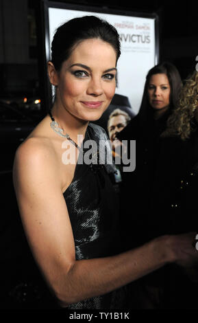 Actress Michelle Monaghan, a cast member in the new biographic drama motion picture 'Invictus', attends the premiere of the film in Beverly Hills, California on December 3, 2009. Morgan Freeman portrays Nelson Mandela, in his first term as the South African President, who initiates a unique venture to unite the apartheid-torn land: enlist the national rugby team on a mission to win the 1995 Rugby World Cup.     UPI/Jim Ruymen Stock Photo