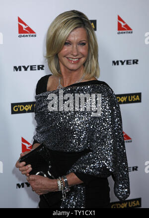 Olivia Newton-John arrives on the red carpet at the G'Day USA 2010 Los Angeles Black Tie Gala in Hollywood on January 16, 2010.  The event honors high profile individuals for significant contributions to their industries and for excellence in promoting Australia in the United States.   (UPI/David Silpa) Stock Photo