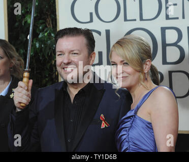 Host Ricky Gervais and his wife Jane Fallon arrive at the 67th annual Golden Globe Awards at the Beverly Hilton on January 17, 2010 in Beverly Hills, California.     UPI /Jim Ruymen Stock Photo