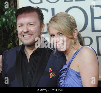 Host Ricky Gervais and his wife Jane Fallon arrive at the 67th annual Golden Globe Awards at the Beverly Hilton on January 17, 2010 in Beverly Hills, California.     UPI /Jim Ruymen Stock Photo