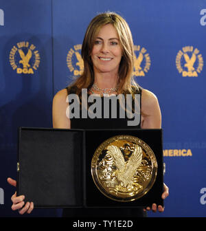 Director Kathryn Bigelow holds her DGA Feature Film Award that she won for her work on the film 'The Hurt Locker' at the 62nd annual Directors Guild of America Awards in Los Angeles on January 30, 2010. Bigelow became the first woman to win the best director award from the Directors Guild of America on Saturday with her Iraq war thriller 'The Hurt Locker,' a film gathering awards momentum ahead of the Oscars.     UPI/Jim Ruymen. Stock Photo