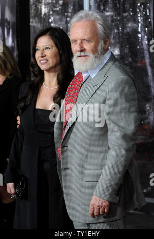 Actor Anthony Hopkins a cast member in the motion picture horror thriller 'The Wolfman', arrives for the premiere of the film with his wife Stella Arroyave at the Arclight Cinerama Dome in the Hollywood section of Los Angeles on February 9, 2010.     UPI/Jim Ruymen Stock Photo