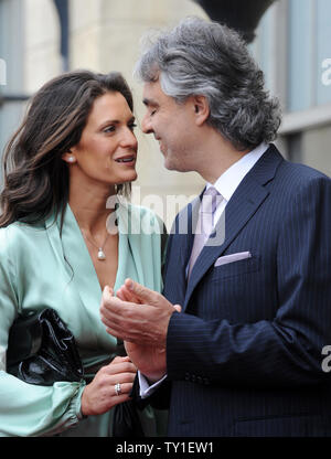 Italian tenor Andrea Bocelli (R) and Vernoica Berti participate in an unveiling ceremony where Bocelli was honored with the 2,402nd star on the Hollywood Walk of Fame in Los Angeles on March 2, 2010.     UPI/Jim Ruymen Stock Photo