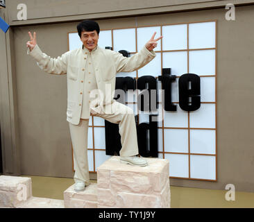 Jackie Chan, who stars with Jaden Smith in the motion picture action drama 'The Karate Kid', strikes a pose as he attends the premiere of the film in Los Angeles on June 7, 2010.  UPI/Jim Ruymen Stock Photo