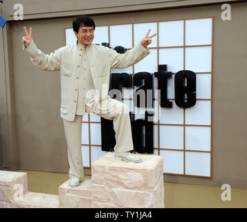 Jackie Chan, who stars with Jaden Smith in the motion picture action drama 'The Karate Kid', strikes a pose as he attends the premiere of the film in Los Angeles on June 7, 2010.  UPI/Jim Ruymen Stock Photo