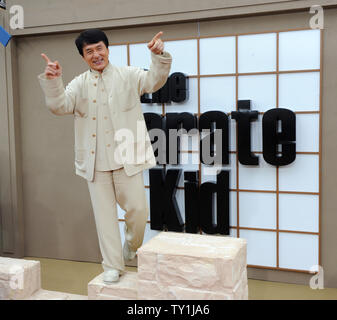 Jackie Chan, who stars with Jaden Smith in the motion picture action drama 'The Karate Kid', strikes a pose as he attends the premiere of the film in Los Angeles on June 7, 2010.  UPI/Jim Ruymen Stock Photo