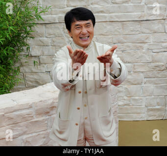 Jackie Chan, who stars with Jaden Smith in the motion picture action drama 'The Karate Kid', strikes a pose as he attends the premiere of the film in Los Angeles on June 7, 2010.  UPI/Jim Ruymen Stock Photo