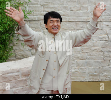 Jackie Chan, who stars with Jaden Smith in the motion picture action drama 'The Karate Kid', strikes a pose as he attends the premiere of the film in Los Angeles on June 7, 2010.  UPI/Jim Ruymen Stock Photo