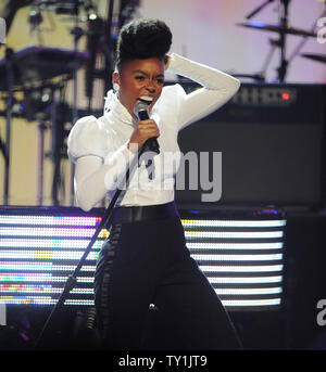 Janelle Monae performs 'Let's Go Crazy' during the tribute to Prince for his Lifetime Achievment Award at the 2010 BET Awards in Los Angeles on June 27, 2010.   UPI/Jim Ruymen Stock Photo