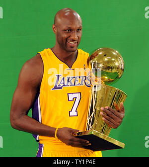 Los Angeles Lakers' Lamar Odom poses for photos during the basketball team's media day at the Lakers training facility in El Segundo, California on September 25, 2010. The Lakers will try to three-peat this season after winning back-to-back NBA championship titles. UPI/Jim Ruymen Stock Photo