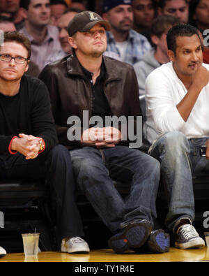 Leonardo DiCaprio watches the Los Angeles Lakers and Houston Rockets in the first half of  their NBA basketball game in Los Angeles on October 26, 2010.  The Lakers won 112 to 110.  UPI/Lori Shepler Stock Photo