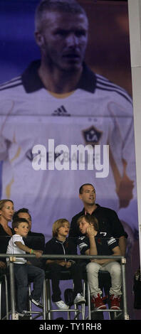 Cruz, Romeo, and Brooklyn Beckham watch the LA Galaxy vs FC Dallas in the Western Conference Fiinal playoff game at the Home Depot Center in Carson, California on Nov. 14, 2010.    UPI/Lori Shepler. Stock Photo