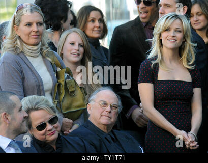 Actress Reese Witherspoon's boyfriend, Creative Artist Agency (CAA) agent Jim Toth (L) sits with her parents John and Betty Witherspoon, as they wait for ceremonies to begin unveiling Witherspoon's (R) star on the Hollywood Walk of Fame in Hollywood December 1, 2010.UPI/Jim Ruymen Stock Photo