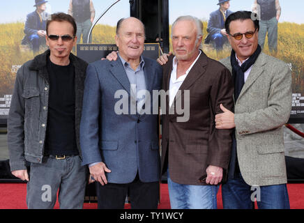 Actors Billy Bob Thornton, Robert Duvall, James Caan and Andy Garcia (L-R) gather after Duvall added his hands and footprints to the famous impressions set in concrete, during a ceremony in the forecourt of Grauman's Chinese Theatre in the Hollywood section of Los Angeles on December 5, 2011.  UPI/Jim Ruymen Stock Photo