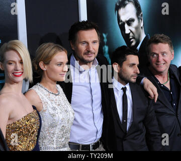 Jaume Collet-Serra (4th-L) , who directed the motion picture thriller 'Unknown', poses with cast members January Jones, Diane Kruger, Liam Neeson, (Collet-Serra) and Aidan Quinn L-R) on the red carpet during the premiere of the film at The Mann Village Theatre in Los Angeles on February 16, 2011.  UPI/Jim Ruymen Stock Photo