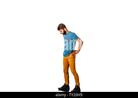Amazing dancer is doing breakdance on a white background Stock Photo