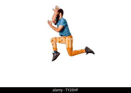 Amazing dancer is doing breakdance on a white background Stock Photo