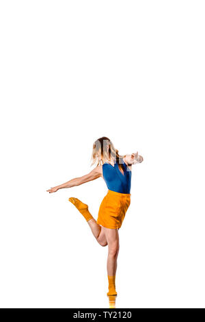 Amazing dancer is doing breakdance on a white background Stock Photo
