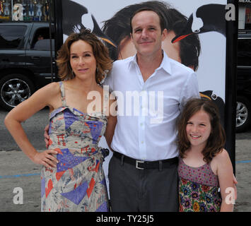 Clark Gregg (C), a cast member in the motion picture comedy 'Mr. Popper's Penguins', attends the premiere of the film with his wife, actress Jennifer Grey and their daughter Stella at Grauman's Chinese Theatre in the Hollywood section of Los Angeles on June 12, 2011.   UPI/Jim Ruymen Stock Photo