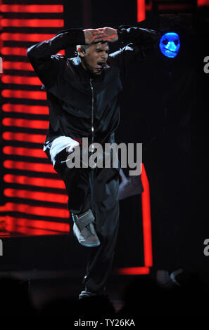 Chris Brown performs during the 2011 BET Awards at the Shrine Auditorium in Los Angeles on June 26, 2011.  UPI/Jim Ruymen Stock Photo