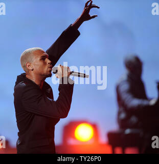 Chris Brown performs during the 2011 BET Awards at the Shrine Auditorium in Los Angeles on June 26, 2011.  UPI/Jim Ruymen Stock Photo