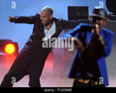 Chris Brown performs during the 2011 BET Awards at the Shrine Auditorium in Los Angeles on June 26, 2011.  UPI/Jim Ruymen Stock Photo