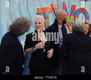 Singer and actress Alecia Moore aka 'Pink', mingles with cast members during the premiere of the animated motion picture comedy 'Happy Feet Two', at Grauman's Chinese Theatre in the Hollywood section of Los Angeles on November 13, 2011.  UPI/Jim Ruymen Stock Photo