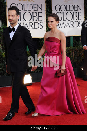 Actress Natalie Portman and Benjamin Millepied arrive at the 69th annual Golden Globe Awards in Beverly Hills, California on January 15, 2012.  UPI/Jim Ruymen Stock Photo