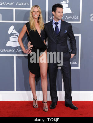 Musician Adam Levine and his girlfriend, Russian model Anne Vyalitsyna arrive at the 54th annual Grammy Awards at Staples Center in Los Angeles on February 12, 2012. UPI/Jim Ruymen Stock Photo