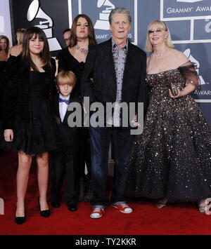 Musician Brian Wilson of the Beach Boys (C), wife Melinda Wilson arrive with family members at the 54th annual Grammy Awards at Staples Center in Los Angeles on February 12, 2012. UPI/Jim Ruymen Stock Photo